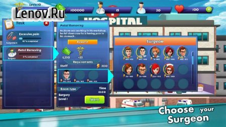 Hospital Manager - Doctor & Surgery Game v 1.3 Мод (Infinite Cash/Hearts/Coffee/Energy Drinks)